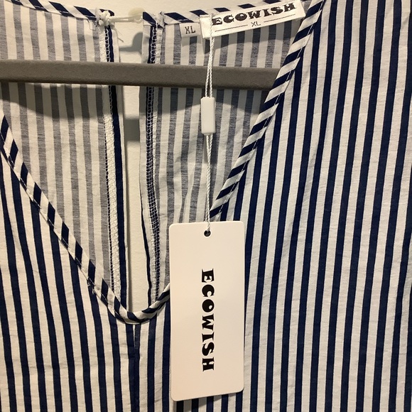NWT ECOWISH Womens Striped Summer Midi dress V-neck Blue White size XL - Picture 4 of 10